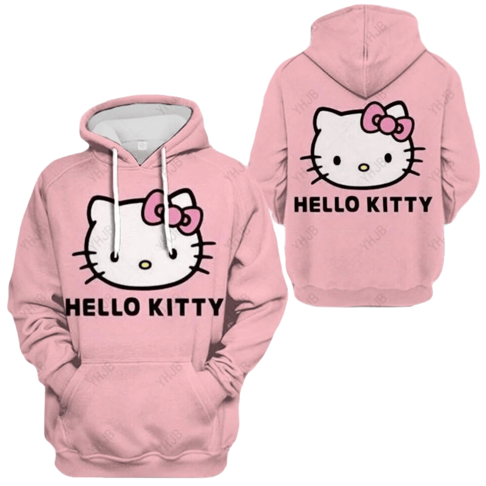 Hello Kitty Hoodie Hello Kitty Face Name Graphic Hoodie Pink Unisex