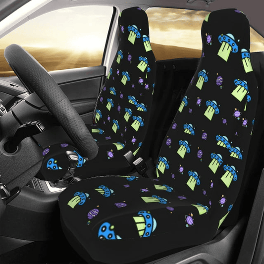 UFO Car Seat Covers Spaceships UFO Planets Pattern Seat Covers Black Blue