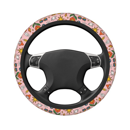 Hippie Steering Wheel Cover Groovy Mushroom Flower Pattern Driving Wheel Cover Colorful