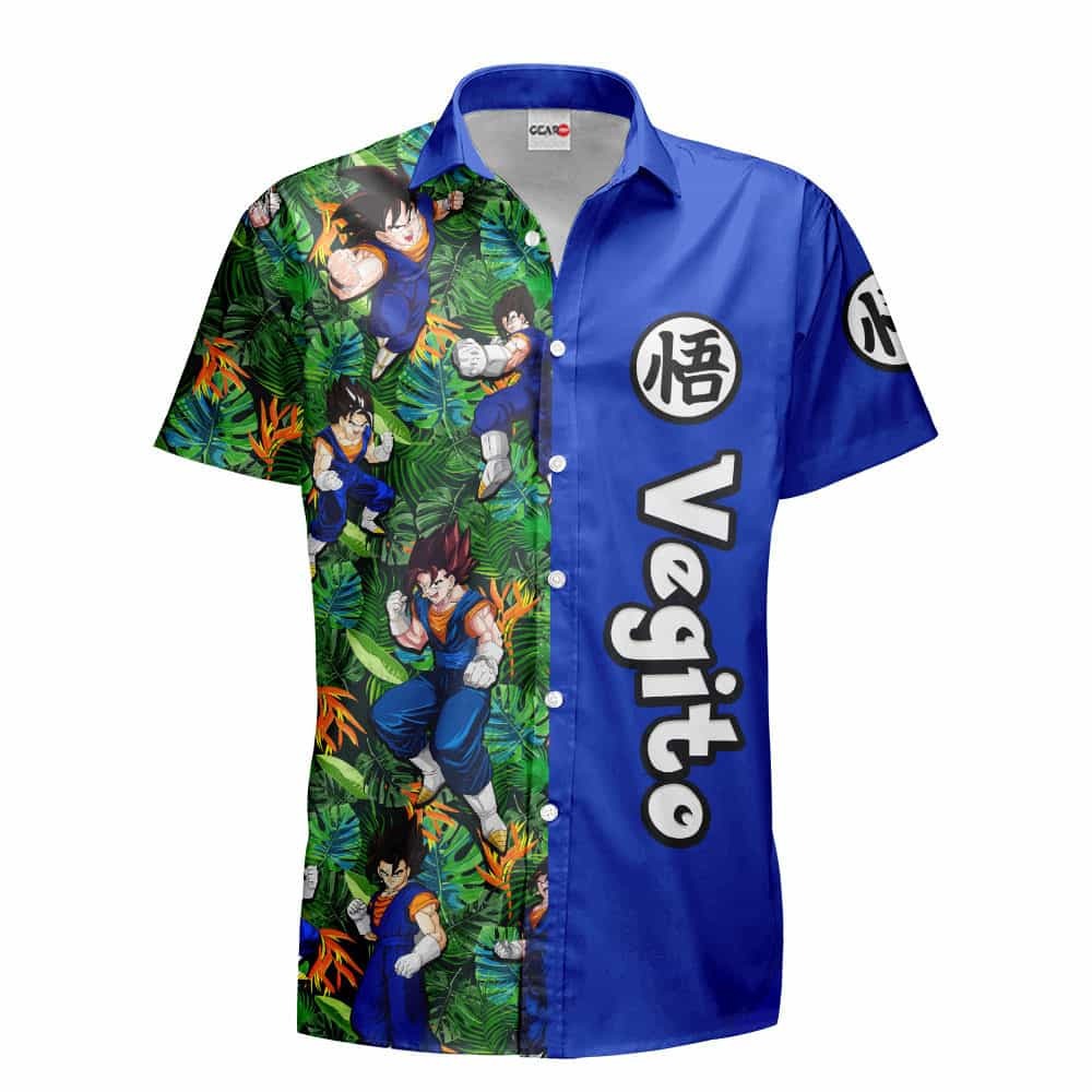 Dragon Ball Hawaii Shirt Dragon Ball Vegito Tropical Pattern Hawaiian Shirt Blue Green Unisex