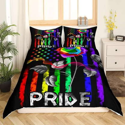 LGBT Bedding Set LGBT Pride Rose Flower American Flag Duvet Covers Colorful Unique Gift