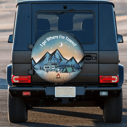 Camping Spare Tire Cover I Go Where I'm Towed Camping Tire Covers Blue