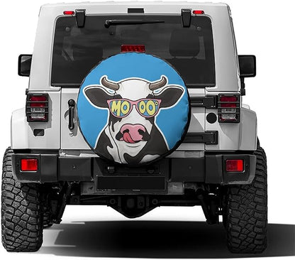 Cow Spare Tire Cover Cute Cow Wear Glasses Moo Tire Covers Blue