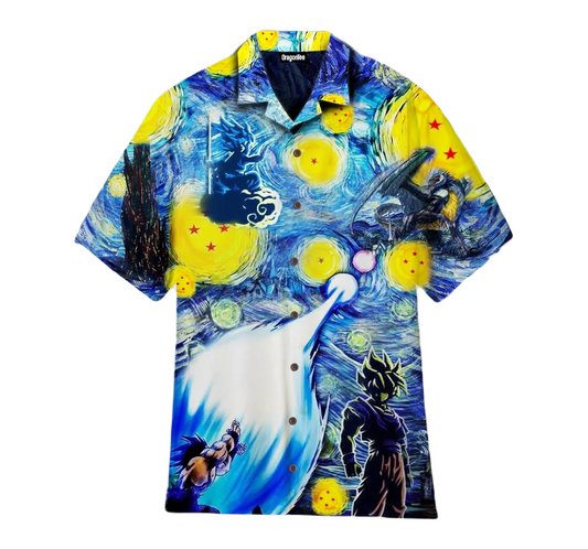 Dragon Ball Hawaii Shirt Goku Fights Night Dragon Starry Art Hawaiian Shirt Blue Unisex