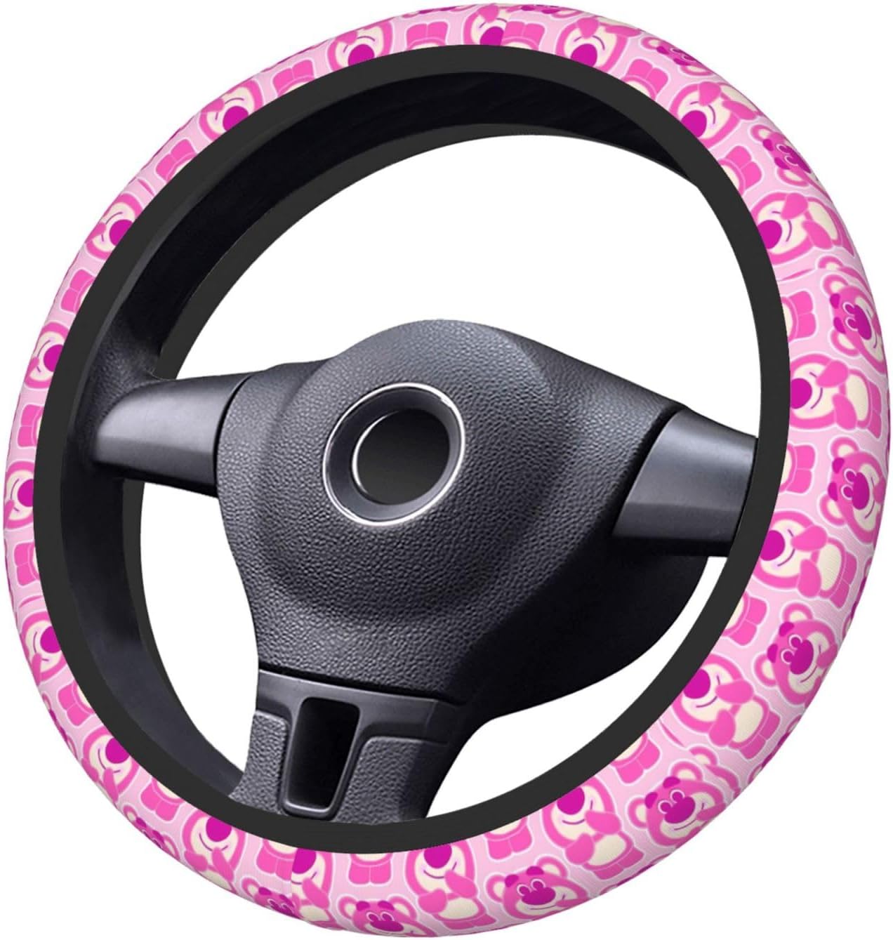 Toy Story Steering Wheel Cover Cute Chibi Lotso Bear Pattern Driving Wheel Cover Pink