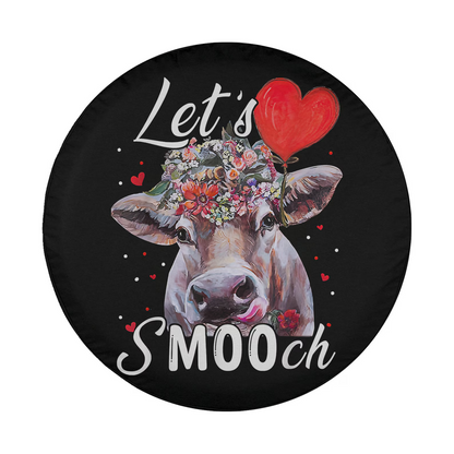 Cow Spare Tire Cover Flower Cow Let's Smooch Tire Covers Black