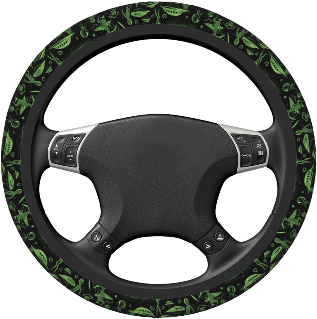 UFO Steering Wheel Cover Alien And Ufo On Another Plant Driving Wheel Cover Black Green