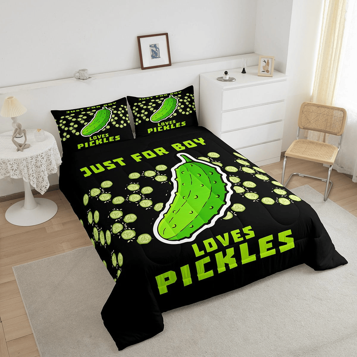 Funny Bedding Set Just for Boy Loves Pickles Duvet Covers Black Green Unique Gift