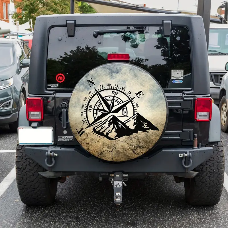 Camping Spare Tire Cover Camping Compass Mountain Pattern Tire Covers Gray