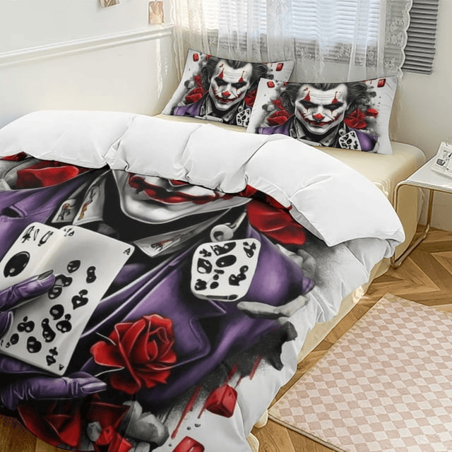 Joker Bedding Set Joker With Cards And Rose Graphic Duvet Covers White Purple Unique Gift