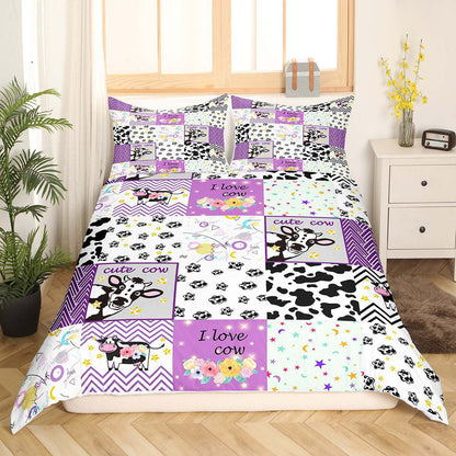 Cow Bedding Set I Love Cow Pattern Duvet Covers White Pink Unique Gift