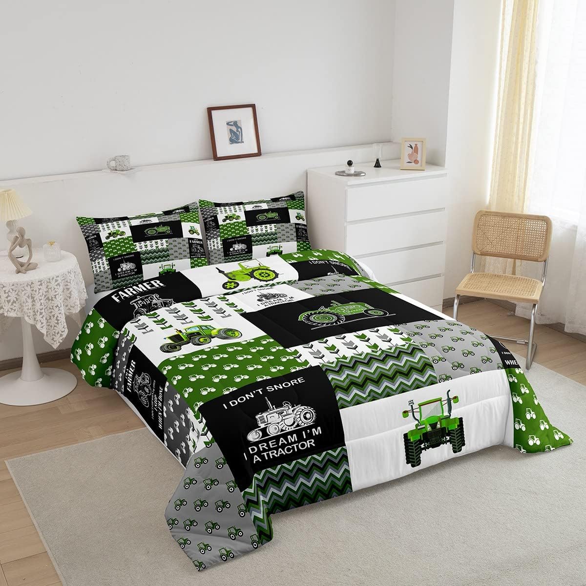 Farmer Bedding Set I Dream I'm A Tractor Duvet Covers Green Black Unique Gift