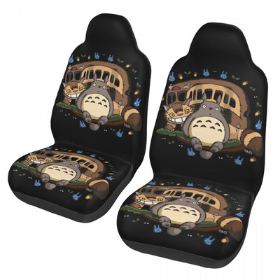 SGhibli Car Seat Covers Totoro And Cat Bus Graphic Seat Covers Black Brown