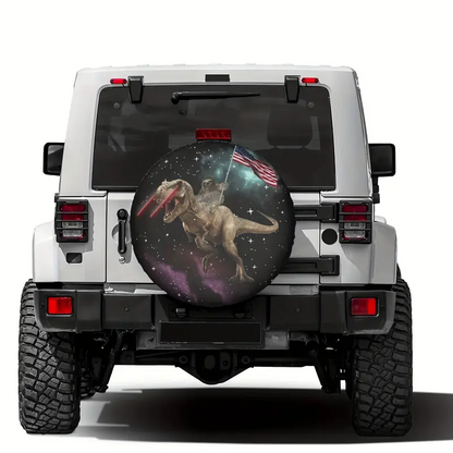 Funny Spare Tire Cover Patriotic Dinosaur And Sloth In Space Tire Covers Black