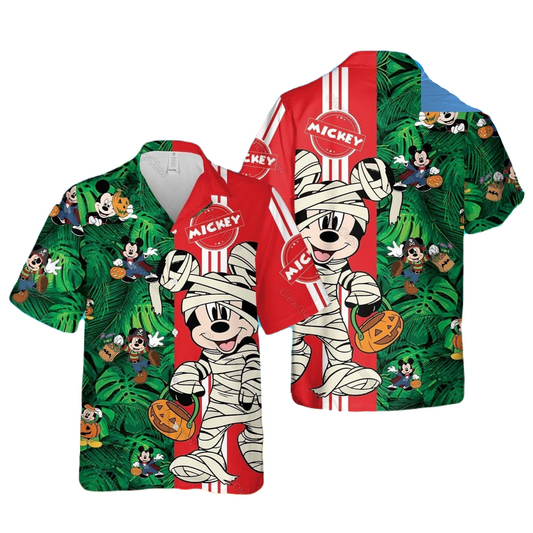 MM Hawaii Shirt DN Halloween Costume Mummy MM Tropical Pattern Hawaiian Shirt Red Green Unisex