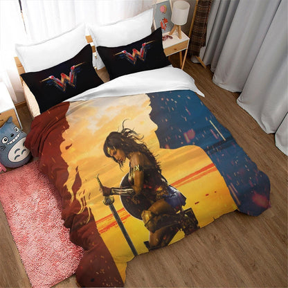 Wonder Woman Bedding Set DC Wonder Woman Heroine Silhouette Duvet Covers Colorful Unique Gift