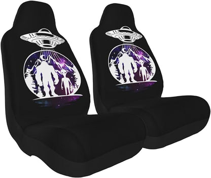 UFO Car Seat Covers UFO With Alien And Bigfoot Seat Covers Black White