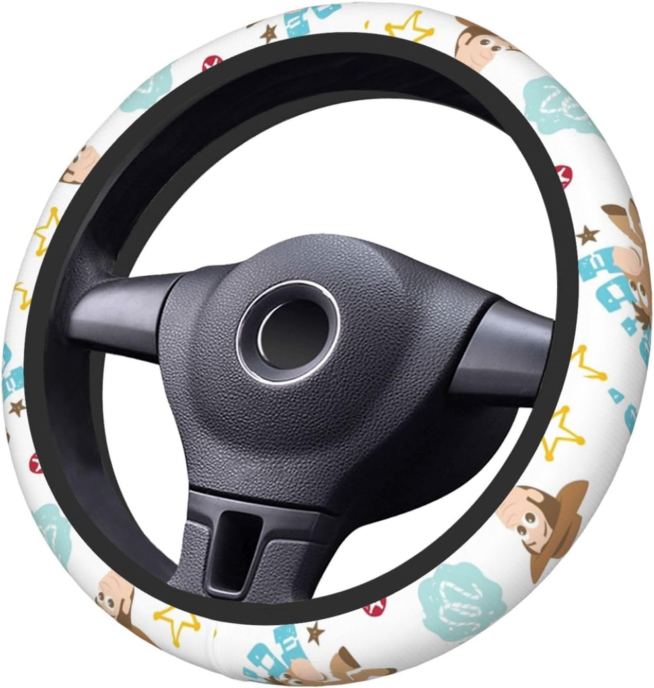 Toy Story Steering Wheel Cover Woody And Bulleyes Pattern Driving Wheel Cover White