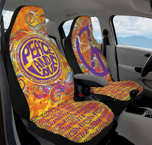 Hippie Car Seat Covers Peace And Love Madala Pattern Seat Covers Orange