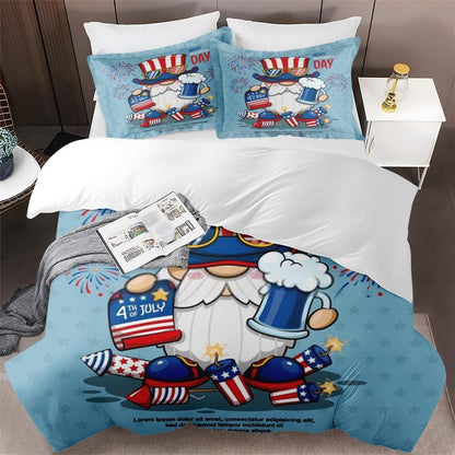 4th of July Bedding Set 4Th of July Happy Cute America Gnome Duvet Covers Blue Red Unique Gift