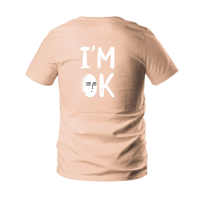 One Punch Man T-shirt Saitama Bald Head Face I'm Ok T-shirt Pink Unisex