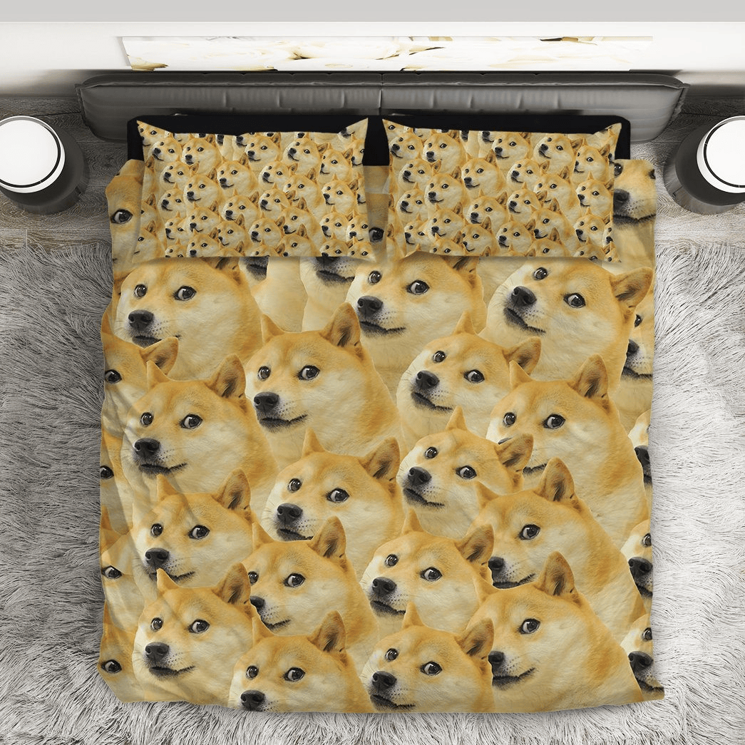 Funny Bedding Set Funny Doge Dog Meme Pattern Duvet Covers Yellow Unique Gift