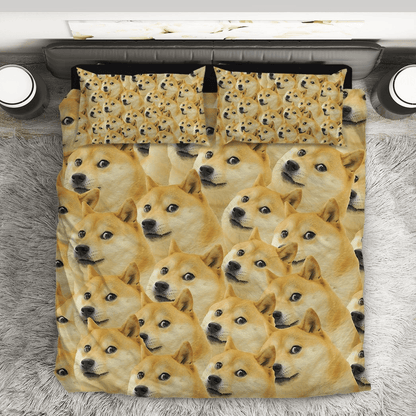 Funny Bedding Set Funny Doge Dog Meme Pattern Duvet Covers Yellow Unique Gift