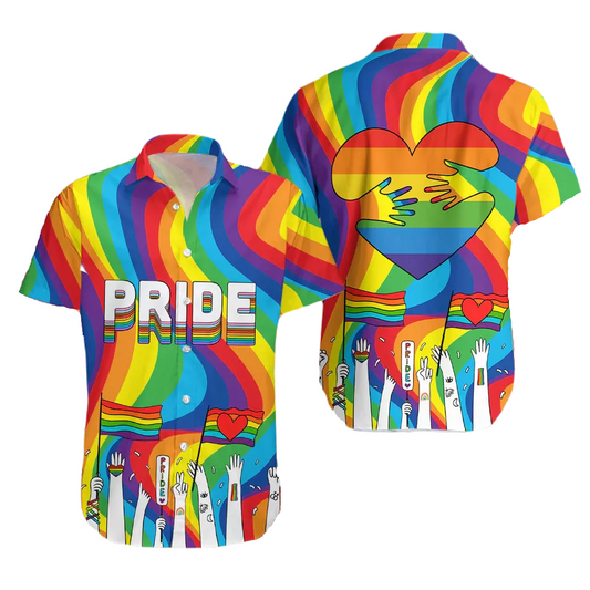 LGBT Hawaii Shirt Pride Month Celebrate Heart Shape Hawaiian Shirt Colorful Unisex