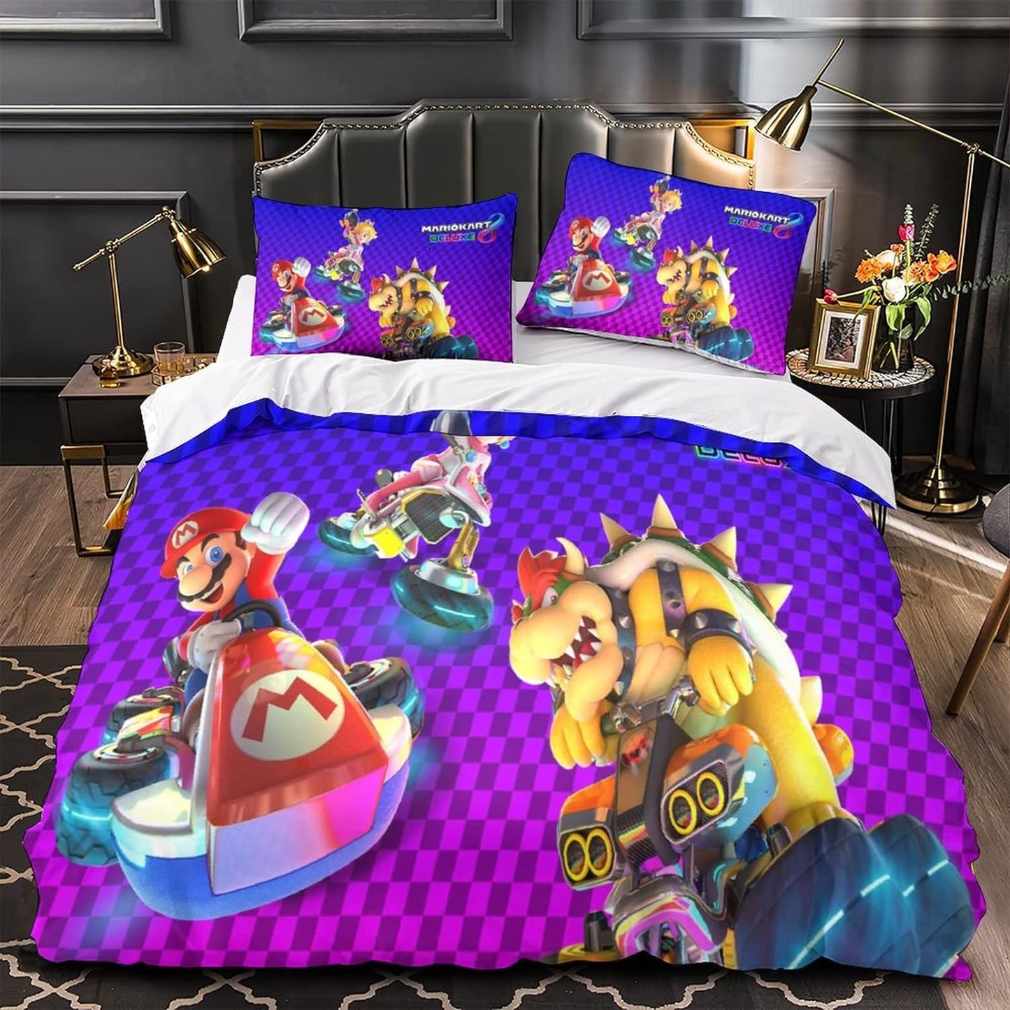 Mario Bedding Set MarioKart Deluxe Peach Bowser Duvet Covers Colorful Unique Gift