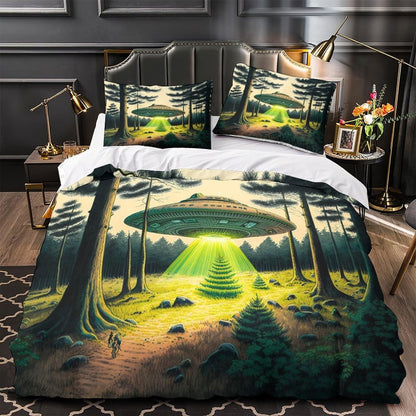 UFO Bedding Set UFO In The Forest Duvet Covers Green Unique Gift