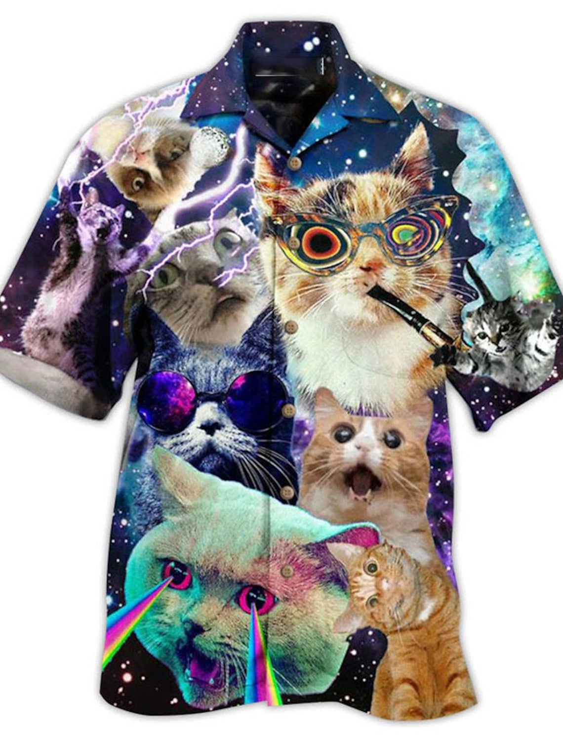 Funny Hawaii Shirt Funny Cat Meme Galaxy Graphic Hawaiian Shirt Colorful Unisex