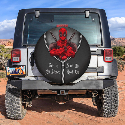 Deadpool Spare Tire Cover MV Deadpool Zipper Get In Sit Down Shut Up Tire Covers Red Black