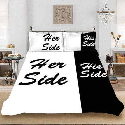 Funny Bedding Set Her Side And His Side Duvet Covers Black White Unique Gift