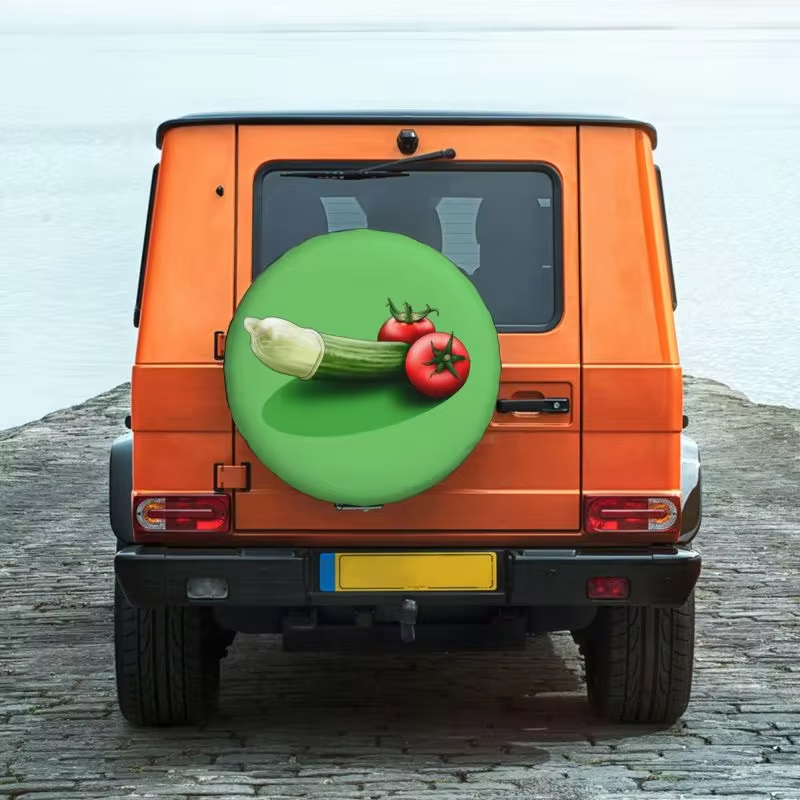 Funny Spare Tire Cover Funny Cucumber Tomato Graphic Tire Covers Green