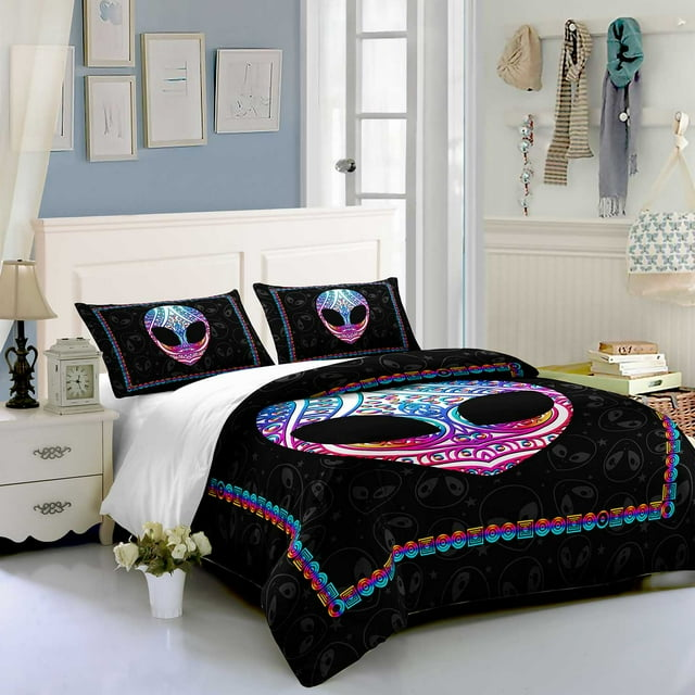 Alien Bedding Set Alien In Mandala Style Duvet Covers Black Unique Gift