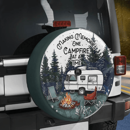 Camping Spare Tire Cover Making Memories One Campfire At A Time Tire Covers White Green