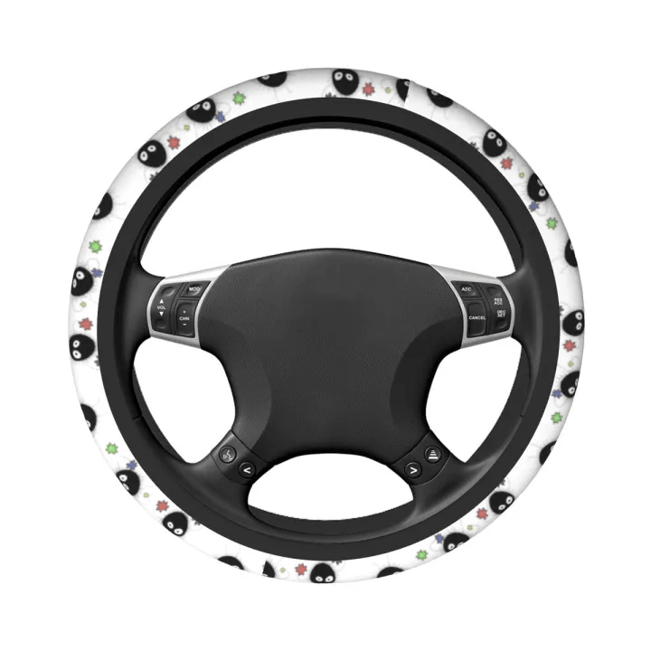 SGhibli Steering Wheel Cover Spirited Away Sooty Sprites Carries Stars Driving Wheel Cover Black White