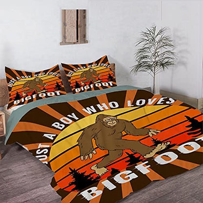 Bigfoot Bedding Set Just A Boy Who Loves Bigfoot Duvet Covers Black Orange Unique Gift