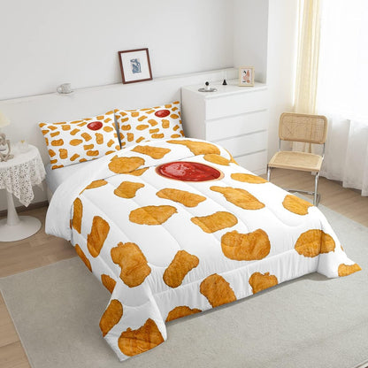 Funny Bedding Set Funny Yummy Fried Chicken Nuggets Duvet Covers White Orange Unique Gift