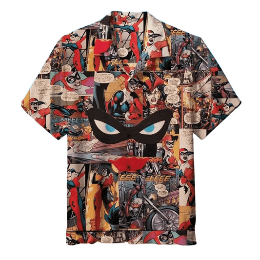 Harley Quinn Hawaii Shirt DC Harley Quinn Mask Comic Pattern Hawaiian Shirt Colorful Unisex