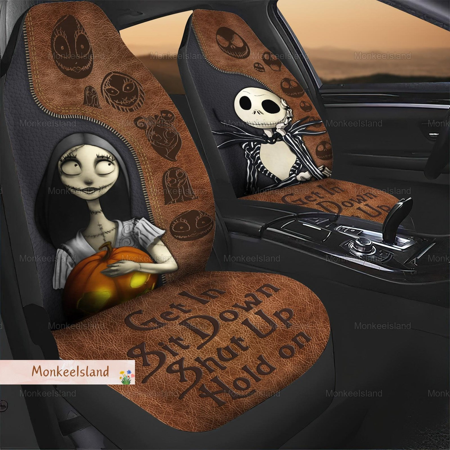 TNBC Car Seat Covers Jack Skellington Get In Sit Down Shut Up Seat Covers Brown