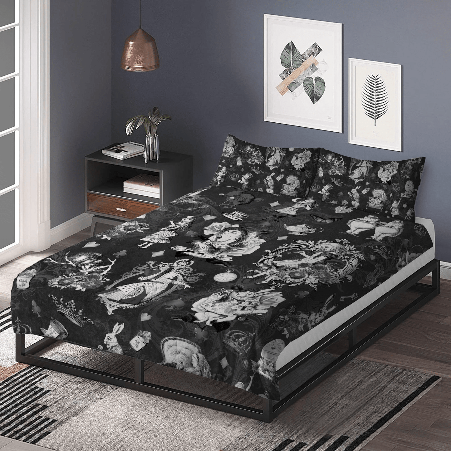 Alice In Wonderland Bedding Set Gothic Alice In Wonderland Pattern Duvet Covers Black Unique Gift