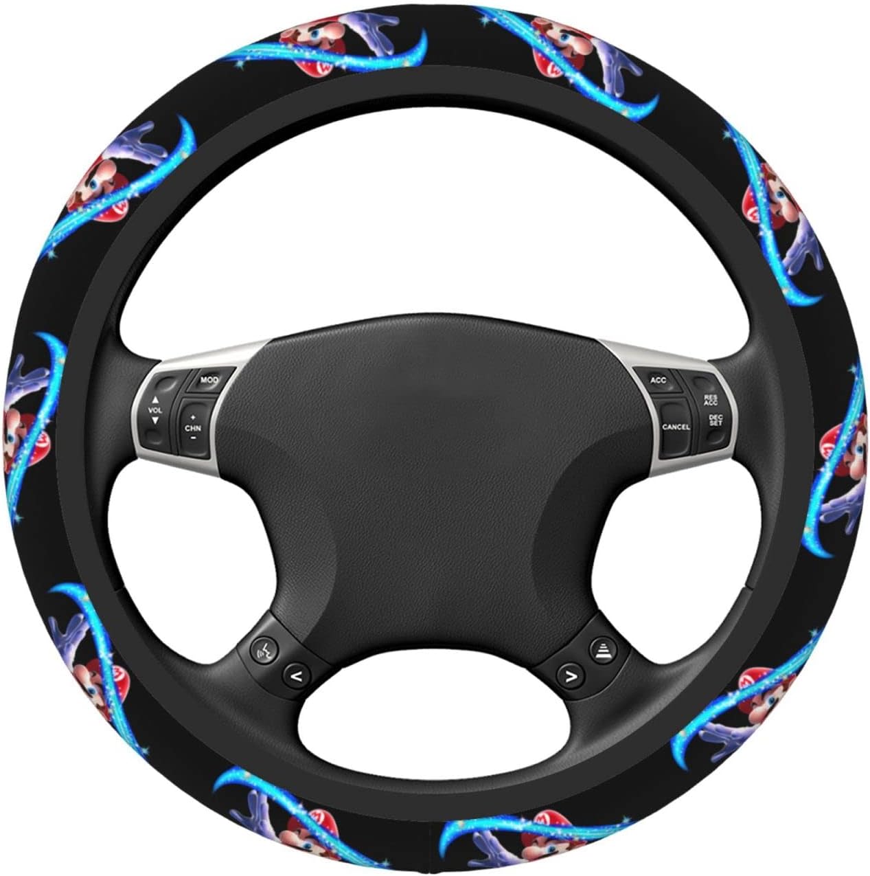 Mario Steering Wheel Cover Mario Magical Dancing Pattern Driving Wheel Cover Black