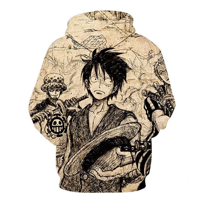 One Piece Hoodie Vintage Luffy Law Zoro Graphic Hoodie Black Unisex