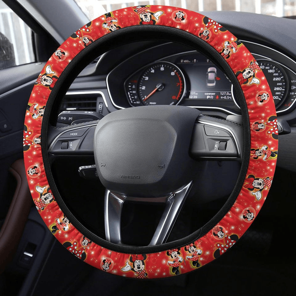 Minnie Steering Wheel Cover DN Minnie Poses Bubble Pattern Driving Wheel Cover Red