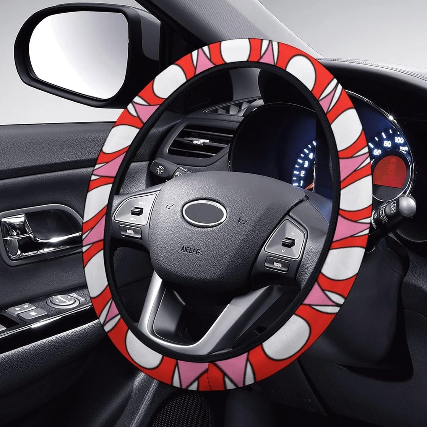 Mario Steering Wheel Cover Super Mario Mushroom Head Pattern Driving Wheel Cover Red White