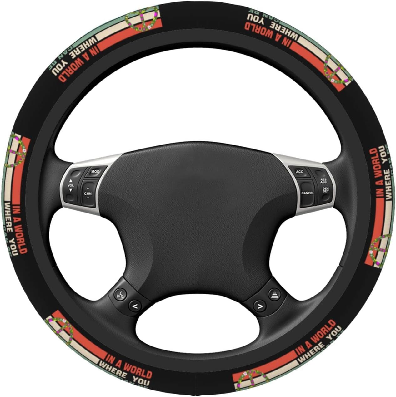 Hippie Steering Wheel Cover Where You Can Be Anything Be Kind Driving Wheel Cover Black Green