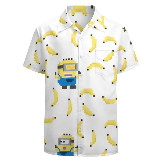 Minions Hawaii Shirt Eight Bit Minion Banana Pattern Hawaiian Shirt White Yellow Unisex