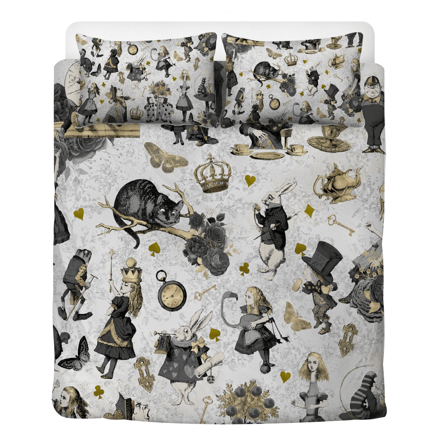 Alice In Wonderland Bedding Set Vintage Alice And Characters Pattern Duvet Covers Gray Unique Gift