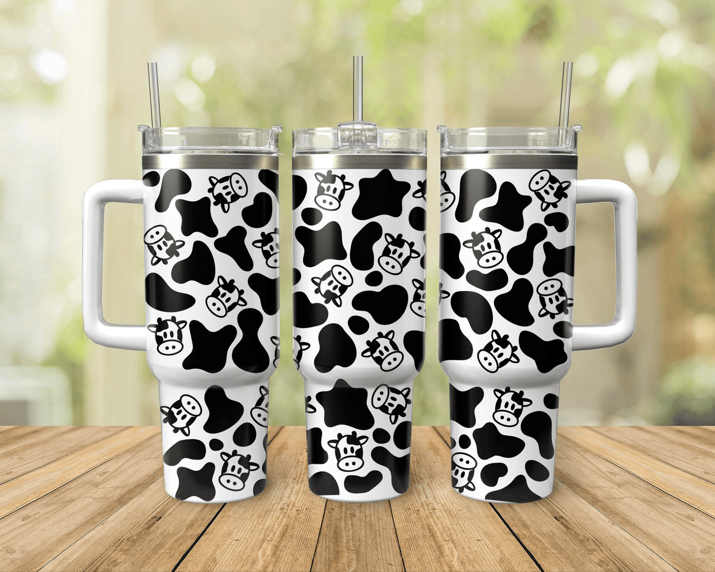 Cow 40 Oz Tumbler Cow Dot Face Pattern Tumbler 40 Oz Black White